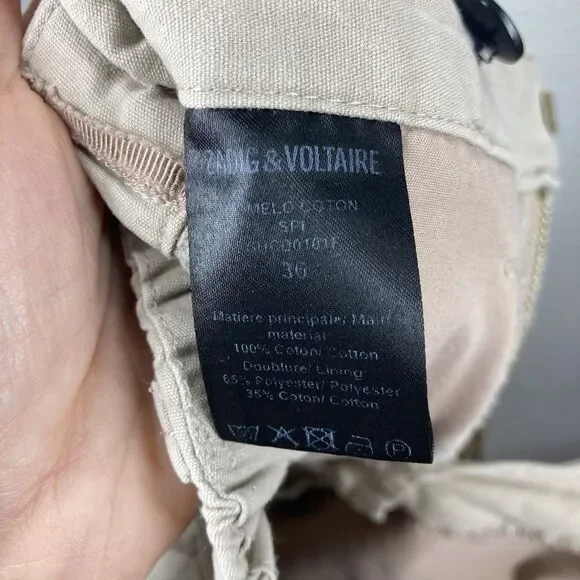 Zadig & Voltaire Pants Womens 36 Beige Tuxedo Stripe Gold Trim Casual Cotton - Picture 9 of 9